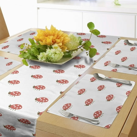 

Ladybug Table Runner & Placemats Little Bugs Playroom Animal Luck Set for Dining Table Decor Placemat 4 pcs + Runner 16 x90 Dark Coral Chocolate by Ambesonne