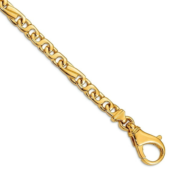 14k Yellow Gold Solid Fancy Lobster Closure 6.2mm Polished Fancy Link Chain Bracelet 7 Inch Link Bracelet for Women and