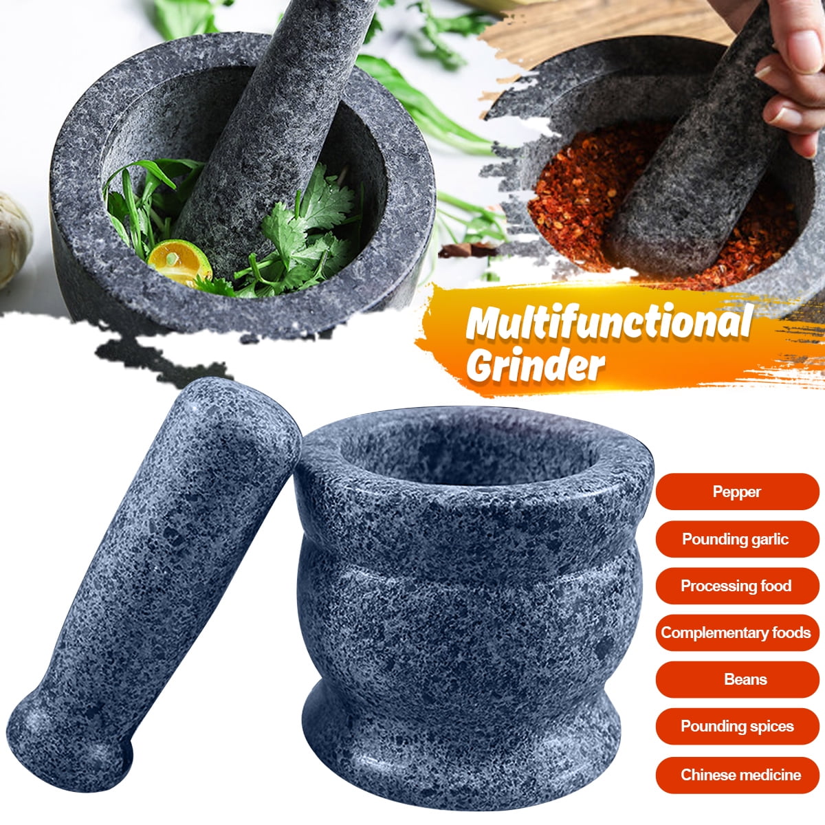 Natural Stone Mortar Garlic Mortar & Pestle ,Professional Large Natural