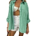 thumbnail image 3 of Women'S Classic-Fit Long Sleeve Shirt Button-Down Long Sleeve Casual Blouse Shirt Green L, 3 of 8