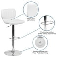 thumbnail image 2 of Contemporary White Vinyl Adjustable Height Barstool with Vertical Stitch Back and Chrome Base, 2 of 9