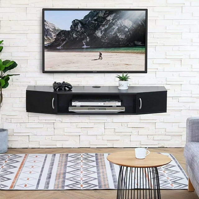 FITUEYES Floating Shelf Entertainment Center,TV Stands With Open Shelf Media Console Rack Cabinet with Storage Black