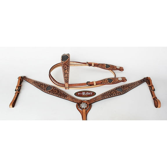 Horse Show Tack Bridle Western Leather Headstall Breast Collar 8597B