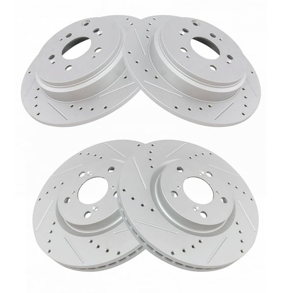 TRQ Front and Rear Performance Brake Rotors Set Premium G-Coated Cross Drilled & Slotted Fits Select 2011-2014 Honda Odyssey