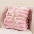 thumbnail image 4 of Battilo Pink Plush Striped Rabbit Fur Blanket,Faux Fur Throws,Fuzzy Blanket for Home Decor,60"x80", 4 of 9