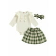 thumbnail image 1 of GXFC Baby Girl Fall Outfits Clothes 6M 9M 12M 18M 24M Newborn Girl Long Sleeve Romper Tops and Plaid A-line Skirt and Headband 3Pcs Casual Autumn Clothing for Infant Girl, 1 of 8
