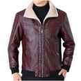 thumbnail image 2 of Wancir Mens Stand Collar Casual Leather Jacket Men Winter Fleece Motorcycle PU Leather Jacket Slim Windbreaker Coat, 2 of 8
