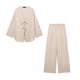thumbnail image 4 of HH TRAF Conjunto de 2 piezas para mujer, chaqueta tipo kimono de algodón y lino con cuello en V, manga larga, cordones y pantalones anchos de lino con cintura elástica, 4 of 5