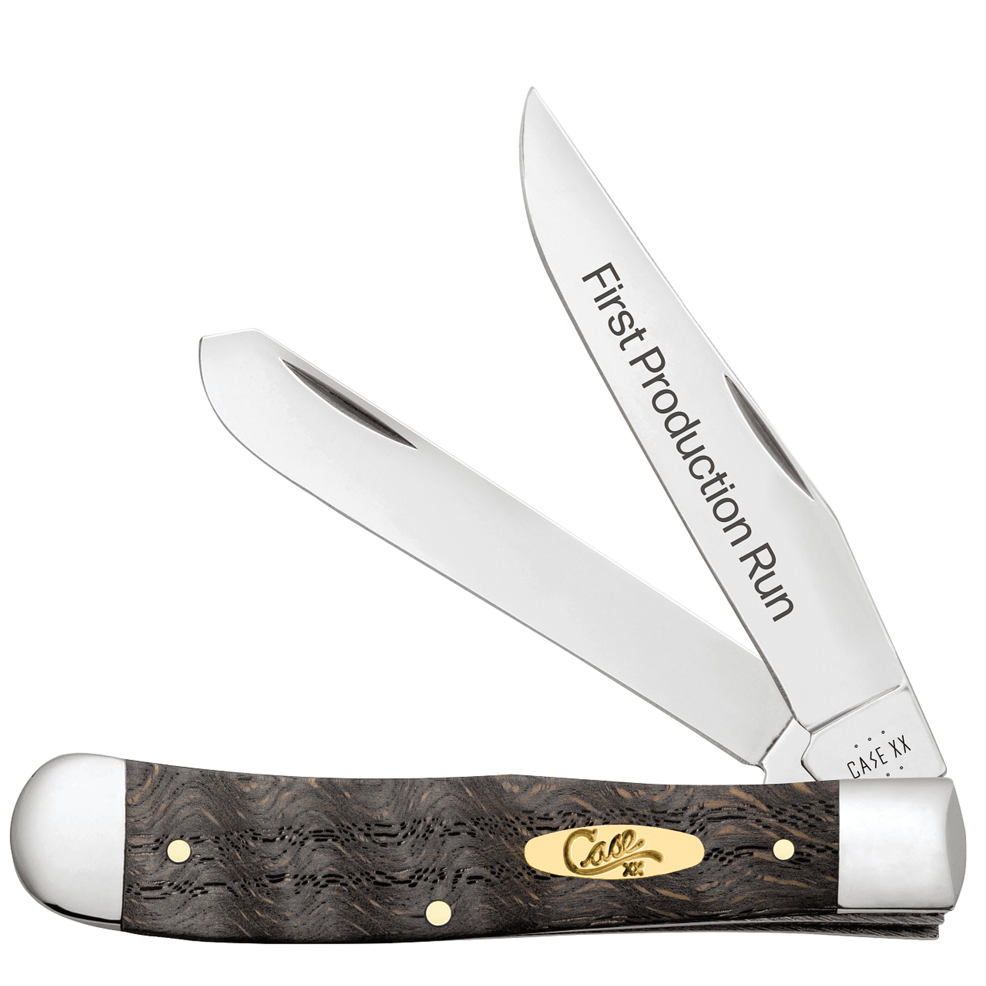 Case XX Knives First Run Trapper Black Curly Oak Wood Stainless 1/250 Pocket Knife