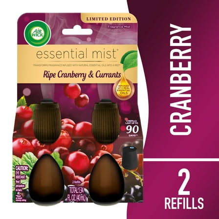 Air Wick Essential Mist Scented Oil Air Freshener Diffuser Refills, Ripe Cranberry and Currants, 2 Count