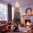 thumbnail image 1 of Qeetex 6ft snow flocked pre lit artificial christmas tree - 250 warm blanca lights, quick hinged setup, foldable metal base, foot pedal para oficina en casa, 1 of 10