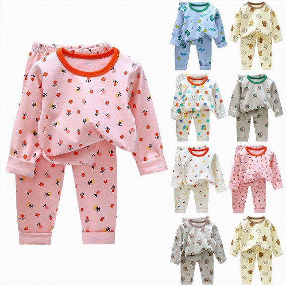 larppty Kids Boys Pajamas Long Sleeve Sleepwear 2-Piece Pajama Set (7-8 Years,Pink)