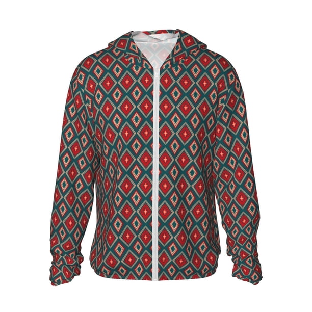 Fotbe Red And Orange On Blue Teal Chaqueta con Protección Solar UPF 50+ para Hombre y Mujer, Camisa con Capucha y Bolsillos-Large