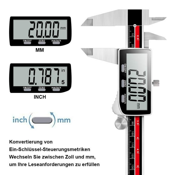 Yafan Digital Caliper 6 inch Electronic Caliper Stainless Steel Measuring Tool Precision Vernier Caliper with Large LCD Screen, Metric/Inch/Fraction Conversion, Red