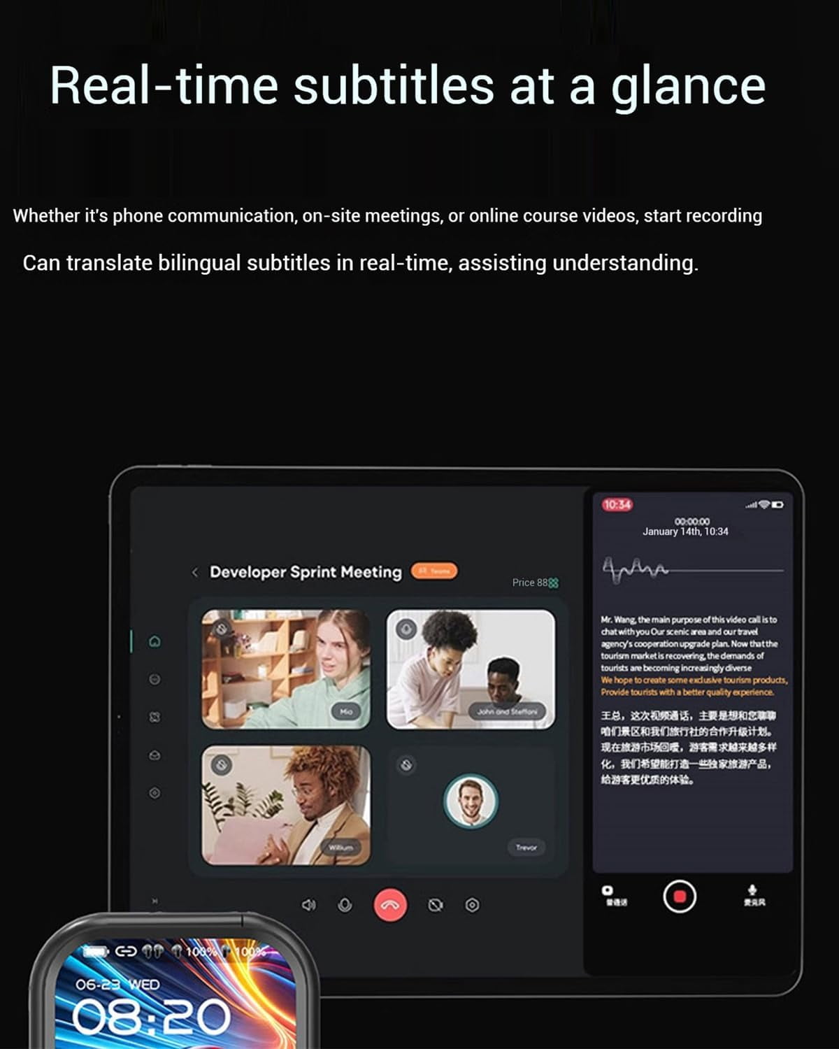 New HD Color Screen EarphonesBluetooth 5.4 | AI Translation | Intelligent Noise ReductionTouch Control & WaterproofFor Travel & Business(Black 1 PCS)