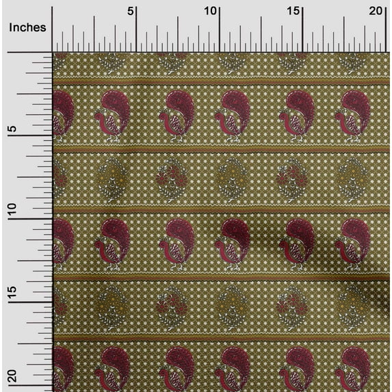 oneOone Cotton Poplin Dark Olive Green Fabric Geometric|Peacock & Floral Block Sewing Craft Projects Fabric Prints By Yard 56 Inch Wide