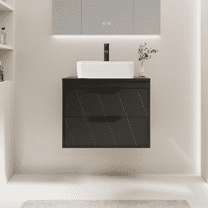 24" Wall Mount Single Bathroom Vanity with Vessel Sink, Floating Cabinet Manufactured Wood Top, Faucet, Drain