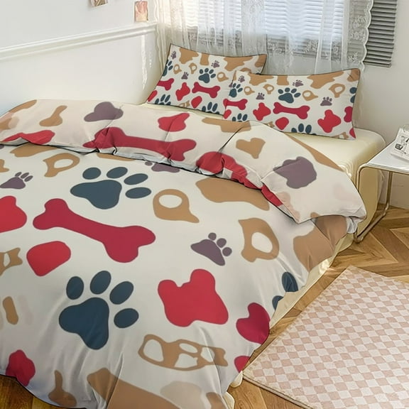 Animal Dog Paw 3 Pcs Soft Bedding Set, Includes 1 Duvet Cover with Zipper And 2 Pillow Shams Animal Dog Paw 86"x70"