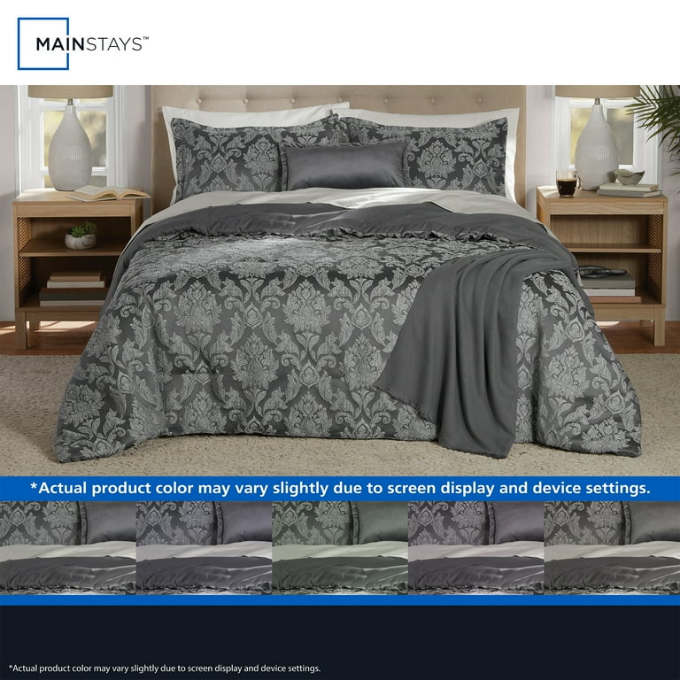 Mainstays Damask 4-Piece Grey Jacquard Comforter Set, Twin/Twin XL