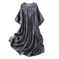 thumbnail image 2 of Ventes Aujourd'hui Liquidation Iumwxz Robe à Col Rond Manches 3/4 pour Femme Tunique Plissée en Lin Ample Robe Maxi Imprimé Floral Robes pour Femmes Robe Ample et Fluide pour Soirée, 2 of 9