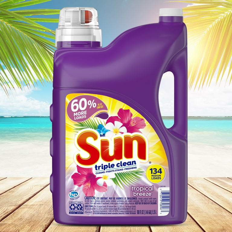 Sun Liquid Laundry Detergent, Tropical Breeze, 188 Ounce, 134