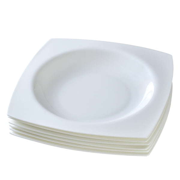 Salad Kitchen Plate set for 6,Square Plate Sets for Elegant Dining,Microwave Safe White Plates Ceramic Tableware Set,Ideal for Home or Restaurant