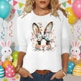 thumbnail image 2 of YANGXINX Women's Easter Bunny Print T-Shirts 3/4 Length Sleeve Casual Round Neck Blouses Soft Breathable Daily Wear Trendy Pullover Tee Tops, 2 of 4