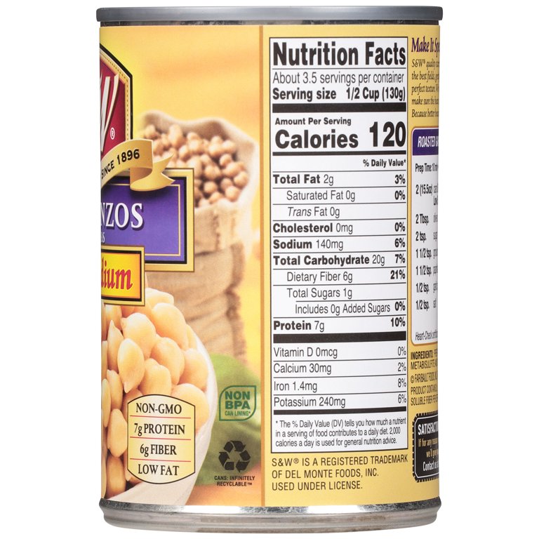 S&W Low Sodium Garbanzo Beans (Chickpeas) - 12 Pack, 15.5 Oz Cans - Plant Protein, Gluten Free, Vegan 6 thumbnail image