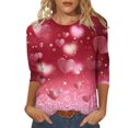 thumbnail image 2 of VKOYWKM Valentines Day T Shirts for Women 3/4 Sleeve T-Shirts Love Heart Graphic Tees Valentine Round Neck Loose Fit Three Quarter Length Blouse, 2 of 5