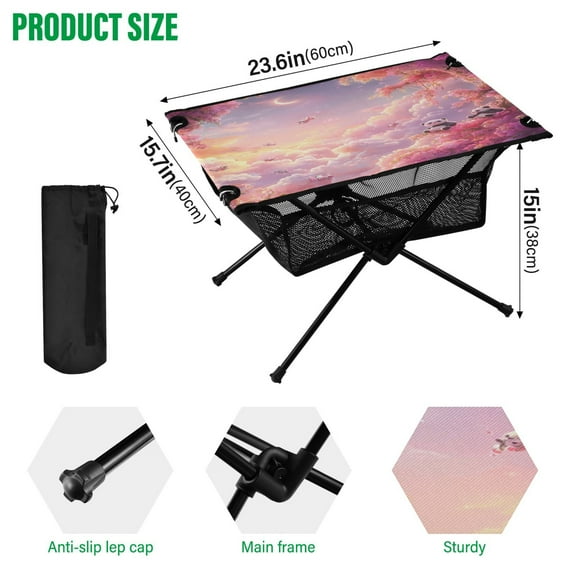 BZSMCE Camping Tables Simple Folding Table Whimsical Panda Realm Pattern Size:23.6*15.7in