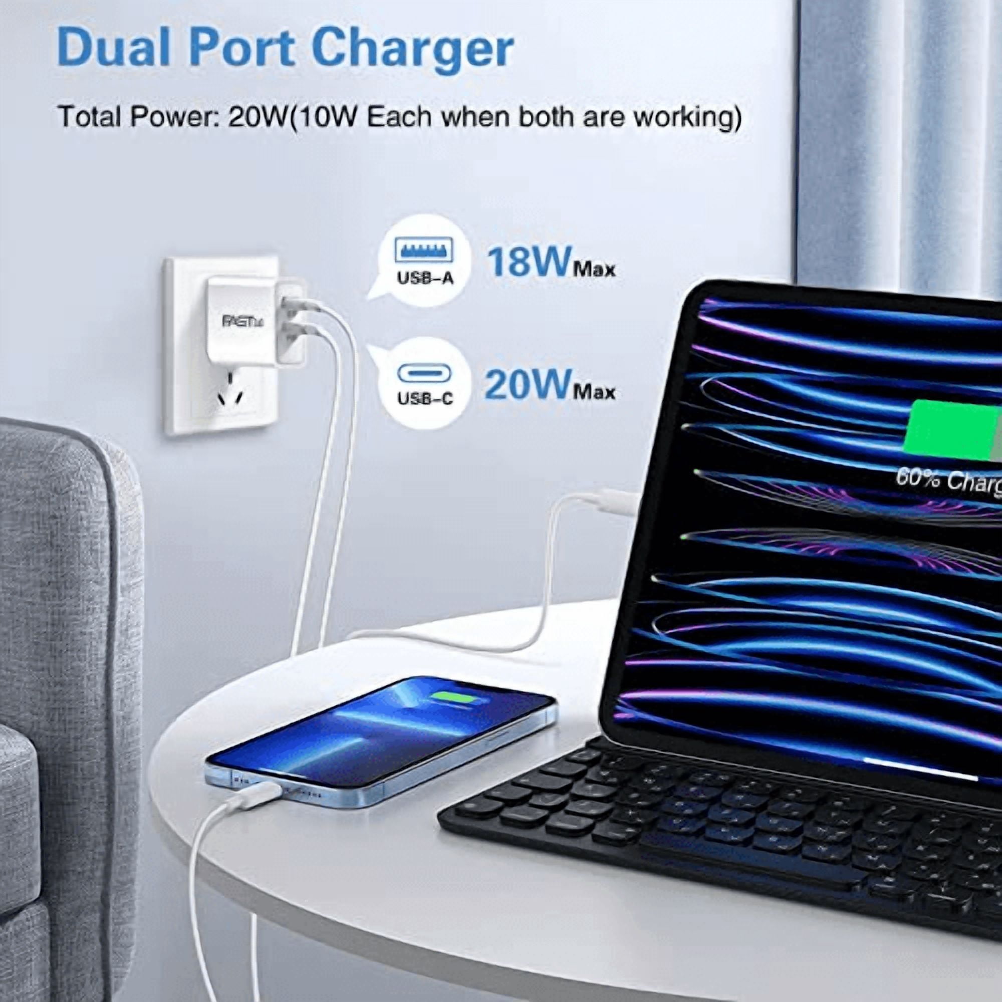 xzyuan 5 Pack USB C Wall Charger Block Dual Port PD Power Delivery Fast Type C Charging Block USB C Adapter Plug Box Brick Cube for iPhone 15 Pro Max, Google Pixel 6 5, Samsung Galaxy (White)