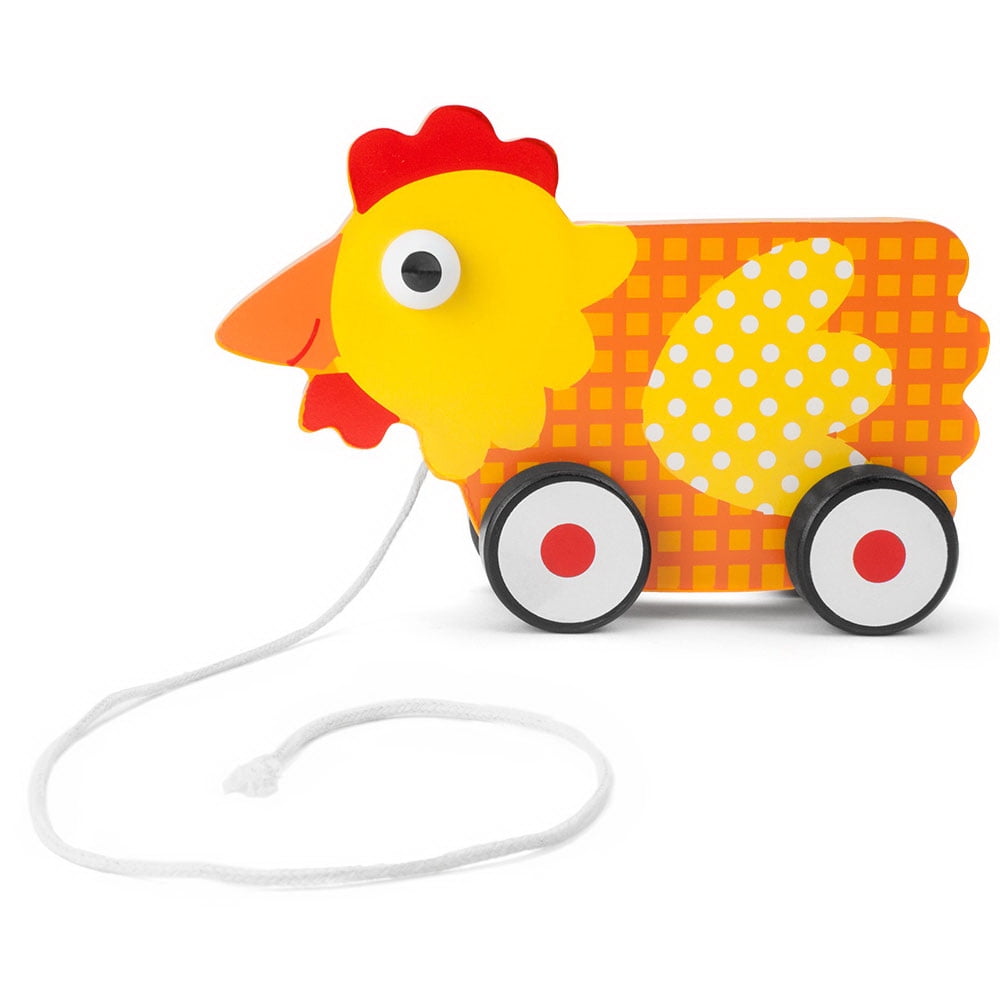 Imagination Generation Wooden Wonders Push-n-Pull Plaid Hen Toy