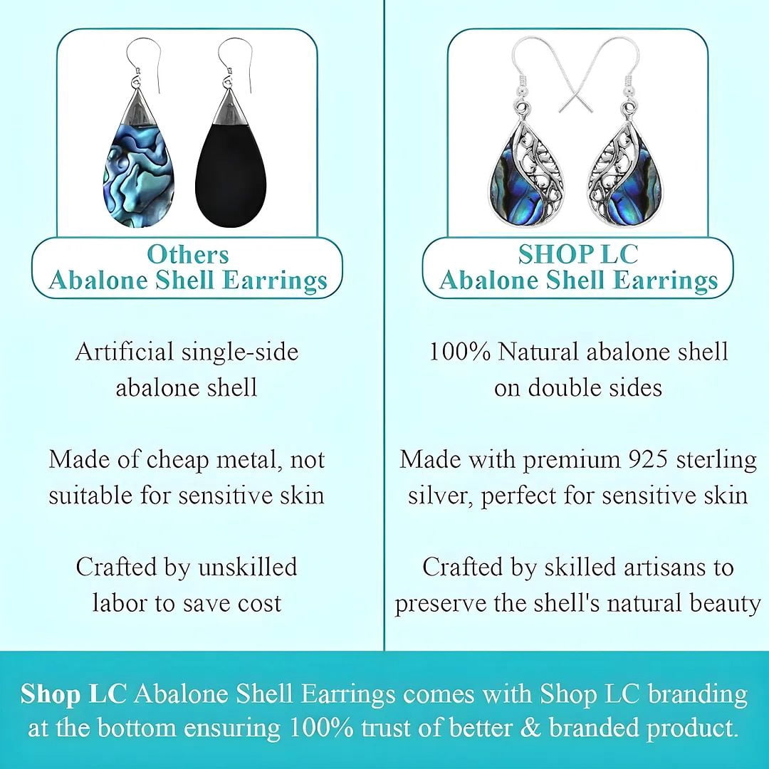 Abalone Shell Unique Earrings for Women - Boho Beach Earrings in 925 Sterling Silver - Costume Vintage Jewelry Birthday Christmas Gifts