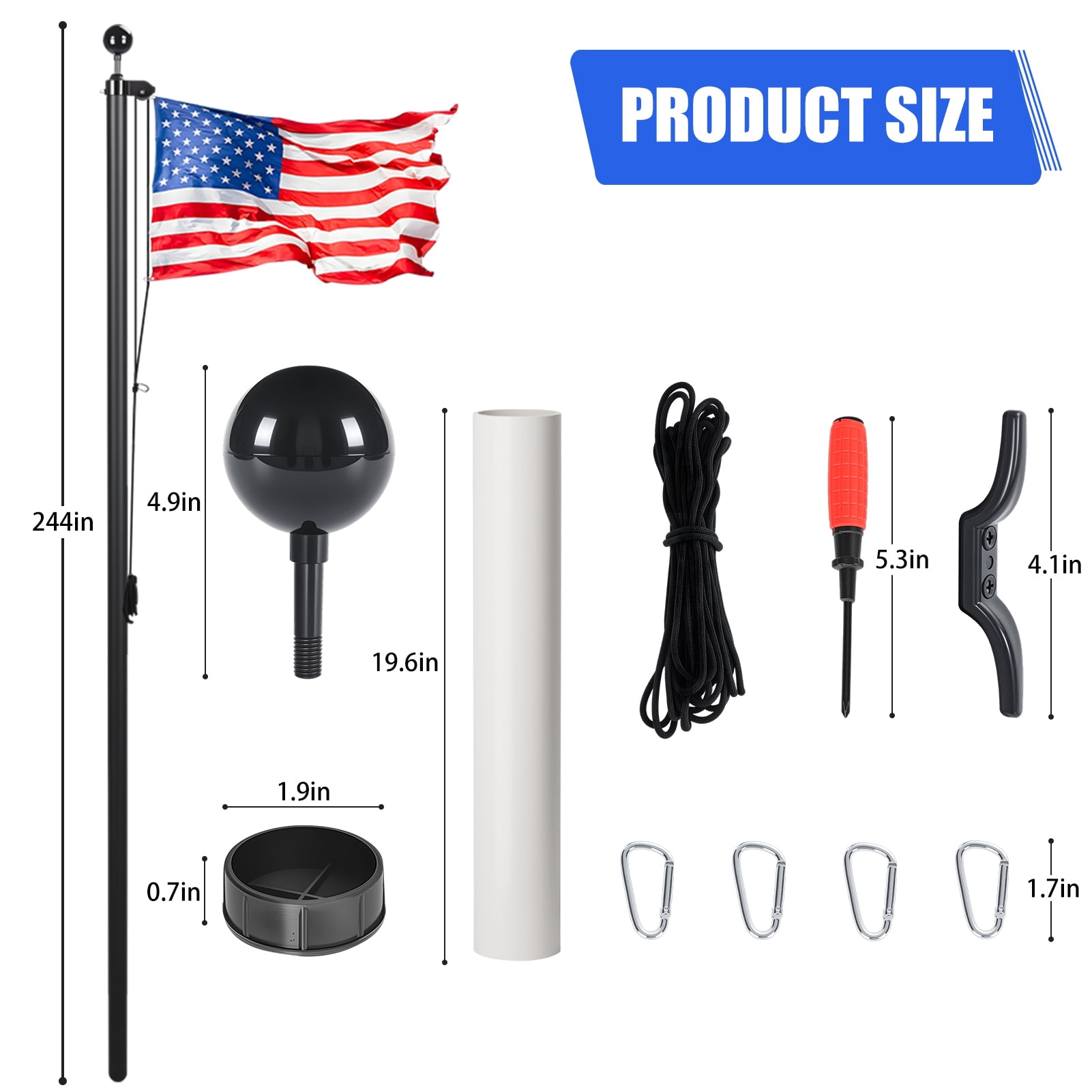 Hzsb Garden Flag Stand, Outside in Ground Flag Pole, 25FT Sectional Extra Thick Flagpole Kit, Heavy Duty Aluminum Alloy Outdoor Flag Poles for Yard, Residential or Commercial
