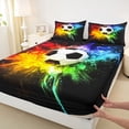 thumbnail image 4 of Castle Fairy Sport Soccer King Sheets 4pcs, Rainbow Splatter Pattern Bedding, Black Red Green,1 Fitted Sheet, 1 Flat Sheet and 2 Pillowcases, 4 of 6