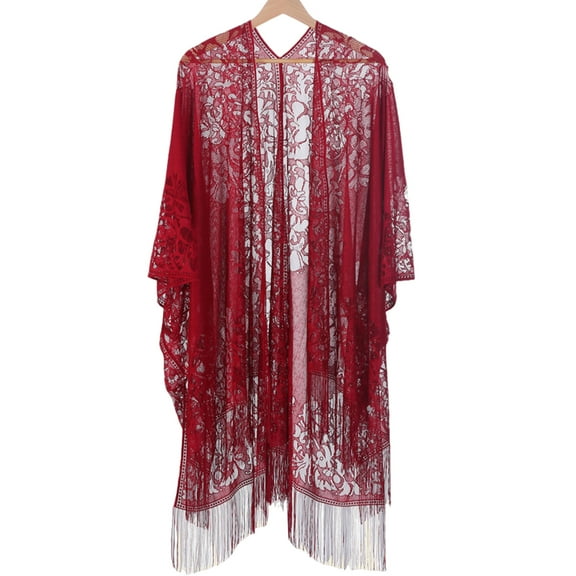 RUISINERY Multifunctional Shawl Wrap for Women Long Tassels Beachwear for Weddings and Evening Parties Fashion Lace Cardigan