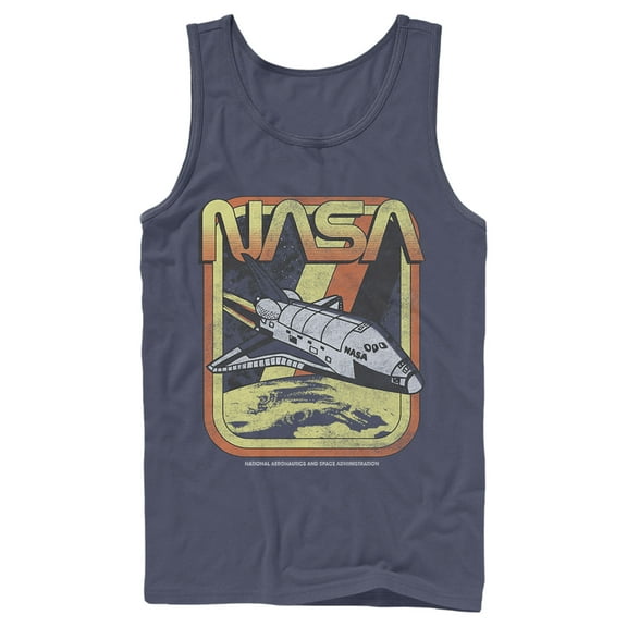 Men's NASA Retro Rocket Poster  Tank Top Navy Blue Medium