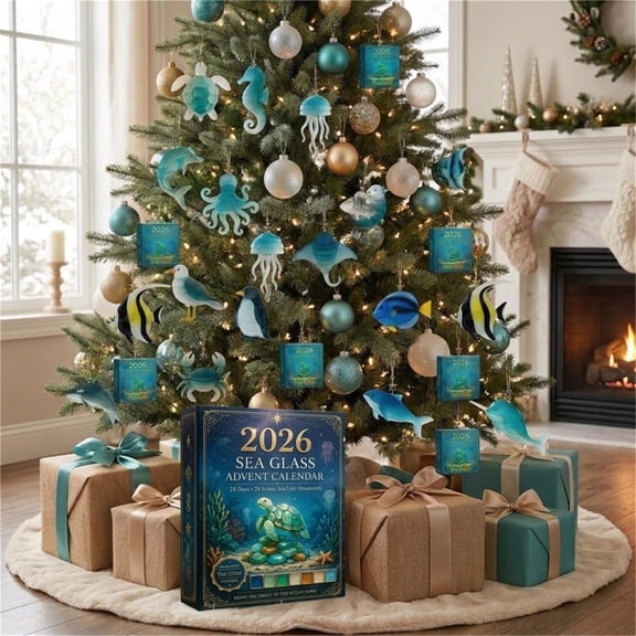 Clearance Advent Calendar 2026, Christmas Countdown Calendar, Sea Glass Decor 24 Day 2d Acrylic Hanging Ornaments Christmas Tree