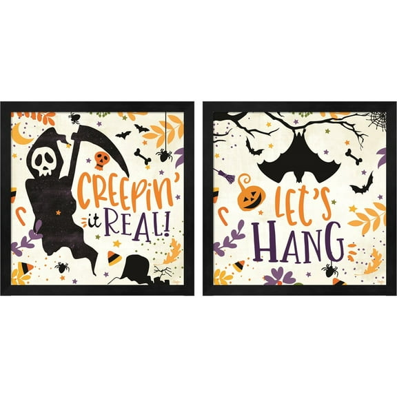 Great Art Now Creepin' it Real! & Let's Hang by Mollie B., 2 Piece Framed Art Set Each 13"W x 13"H
