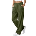 thumbnail image 2 of WULMLEO Sweatpants for Women Solid Elastic Waist Wide Leg Fall Winter Paloma Pants Stretch Comfort Bottoms Casual Lightweight Trousers with Pockets Army Green L, 2 of 8