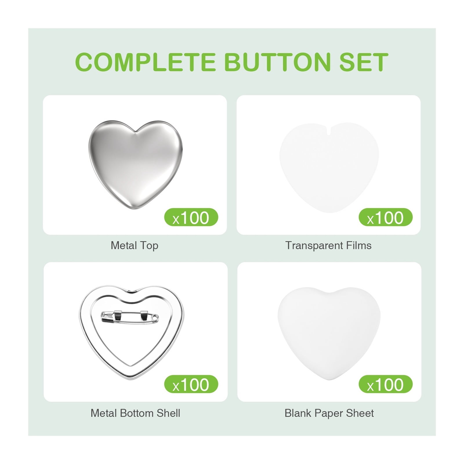 100PCS Blank Bad Button Maker Parts, Plastic/Metal-Base DIY Bads Set, 58MM Button Parts Bad Pin Press Machine Supplies