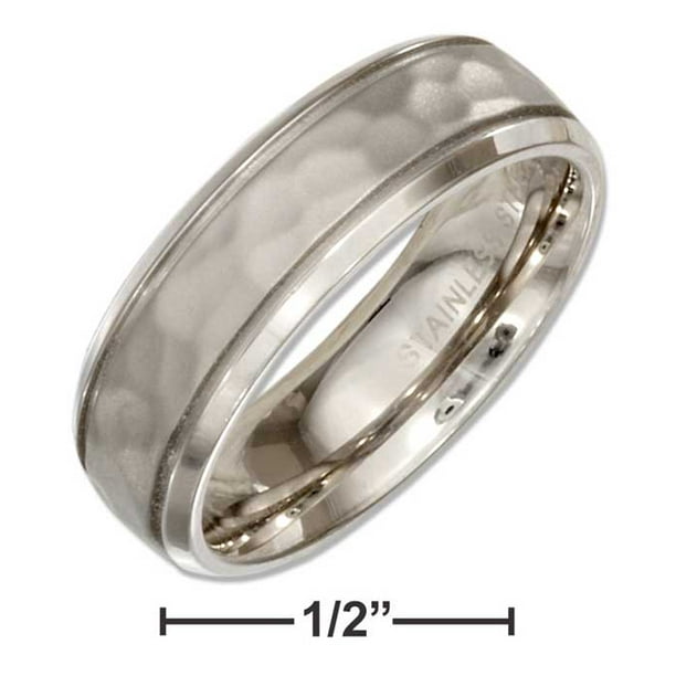STAINLESS STEEL 6MM WOMENS HAMMERED WEDDING BAND RING