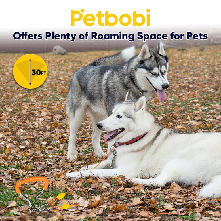 Petbobi Dog Tie Out Cable and Stake, 30ft Dog Runner for Yard Chew Proof Wire Rope for Large Dogs up to 120LBS, Orange
