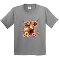 thumbnail image 3 of Inktastic Cute Highland Cow with Roses Floral Scottish Farm Western Youth T-Shirt, 3 of 5