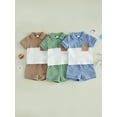 thumbnail image 3 of Cenuakty Toddler Baby Boy Shorts Set Contrast Half Zipper Collared Short Sleeve Shirt and Solid Shorts 2 Piece Summer Waffle Outfit, 3 of 9