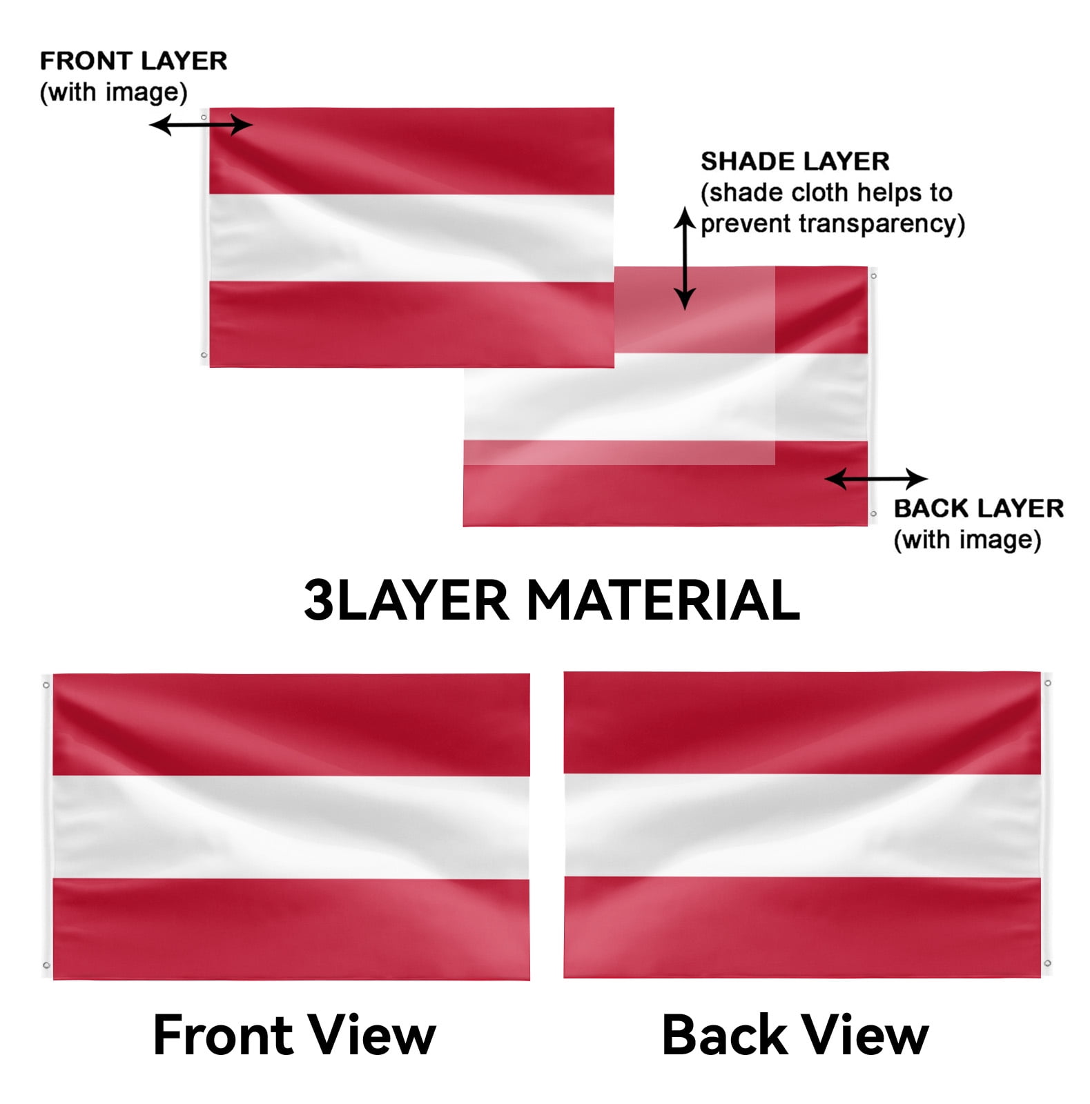 Livetty Double Sided 3 layers Austria Flags 4x6 Ft Flags Banner for Yard Decoration Garden Display
