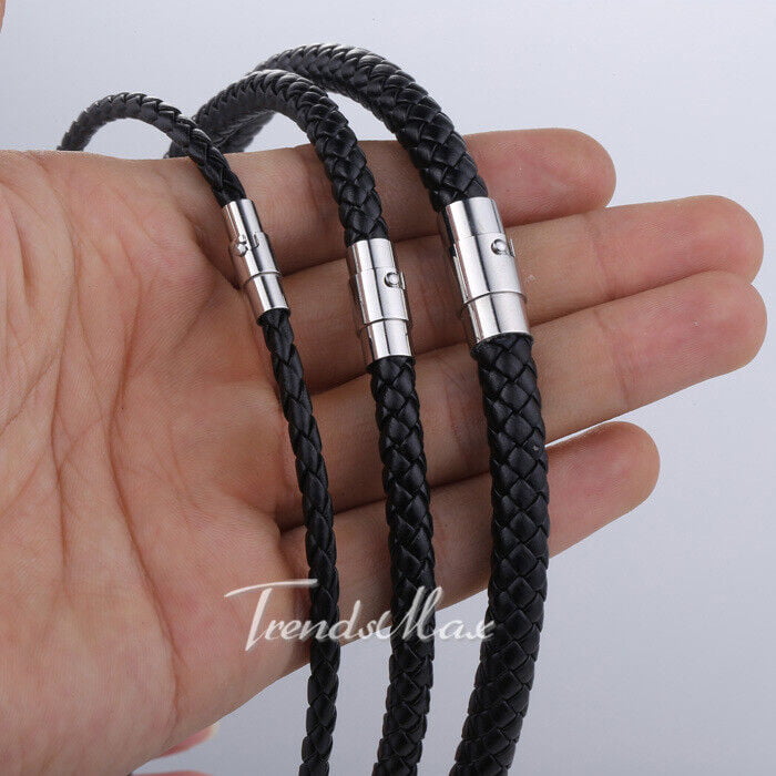 ChainsProMax Men 2mm Black Wax Cord Leather Cord String Rope Chain  Stainless Steel Clasp Necklace Rope 18 inch 