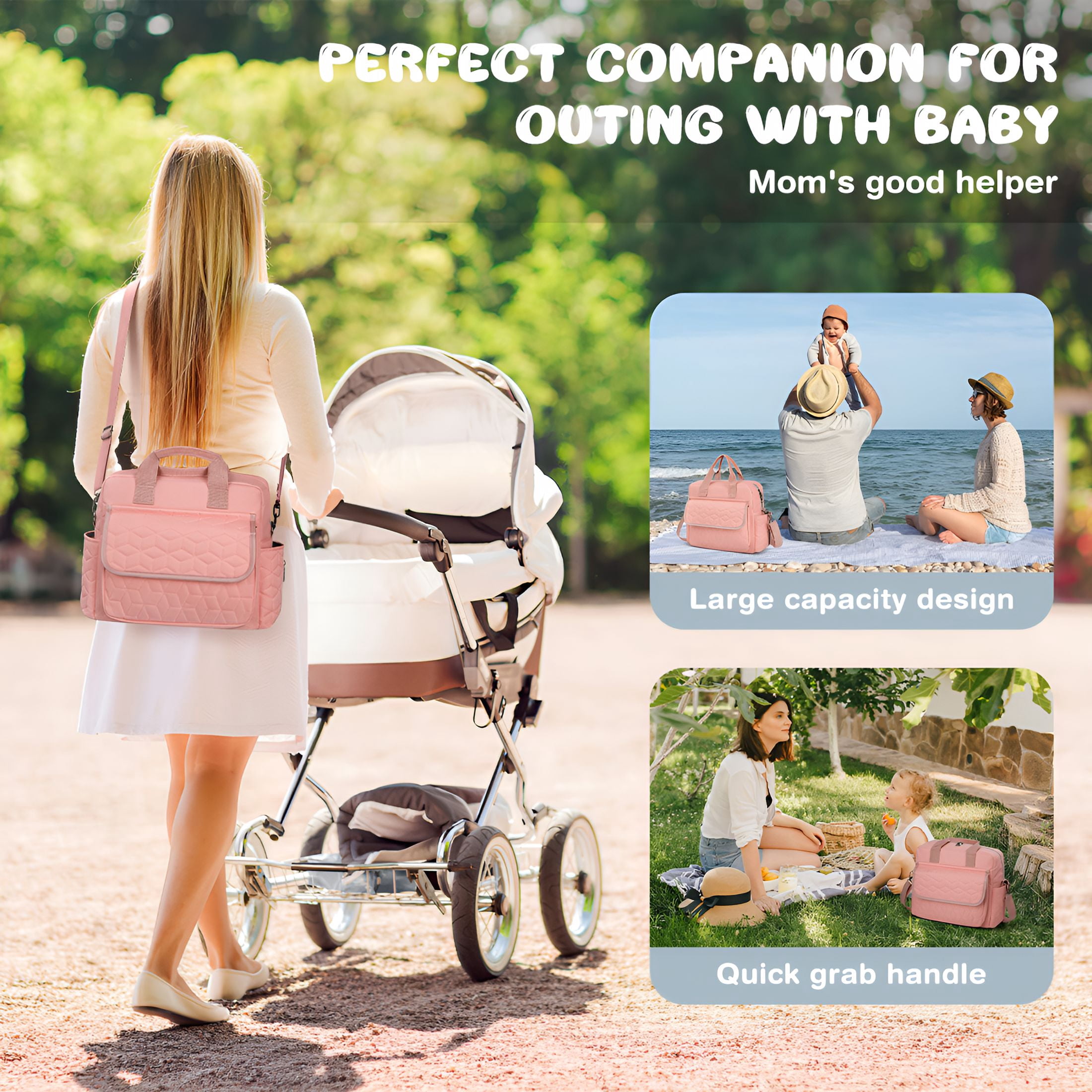 GASTROPOD 2026 New Diaper Bag Tote,Multifunction Baby Diaper Bag with 3 Insulated Pockets,Dry&Wet Compartment,Crossbody Travel Maternity Bag for Mom Dad,Lightweight Shoulder Mommy Bag(Pink)