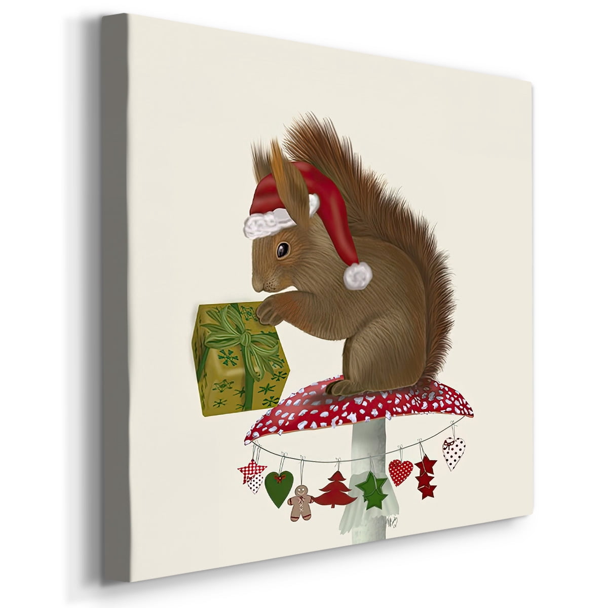Red Squirrel on Christmas Mushroom- Gallery Wrapped Canvas