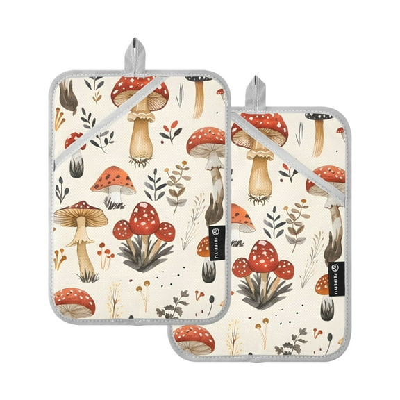 Pot Holders Set of 2 Heat Resistant 338℉ Kitchen Oven Gloves Potholder Cooking Baking Microwave Mitts Cute Mushroom